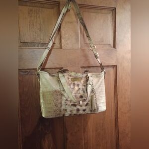 Brahmin Crocodile Pattern Tan Ivory Leather Handbag Shoulder Bag Purse Asher
